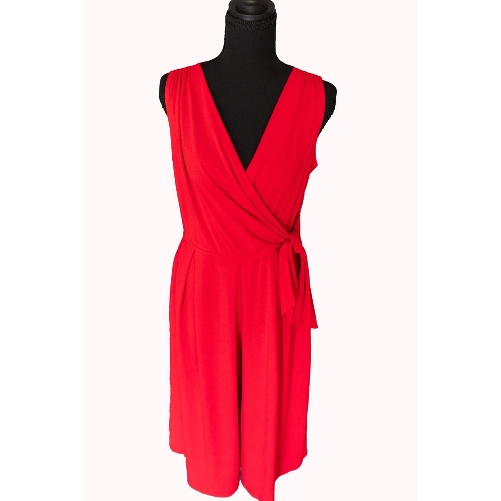 Signature by Robbie Bee Red Sleeveless Wrap Tie Waist Wide Leg Jumpsuit